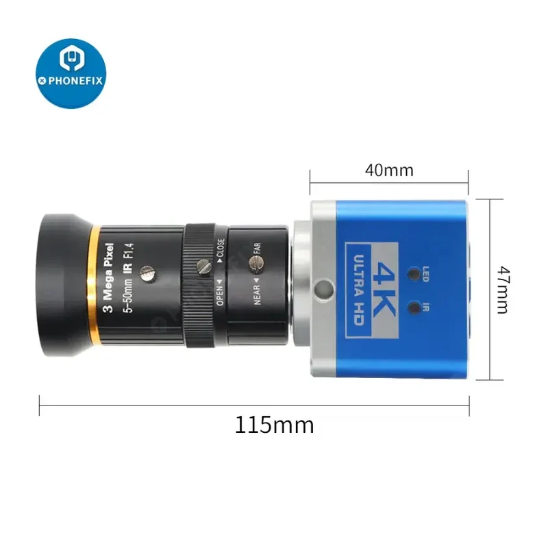 Caméra 4K UHD CCD, détecteur numérique, objectif 5.0-50 mm F1.4, caméra industrielle en direct