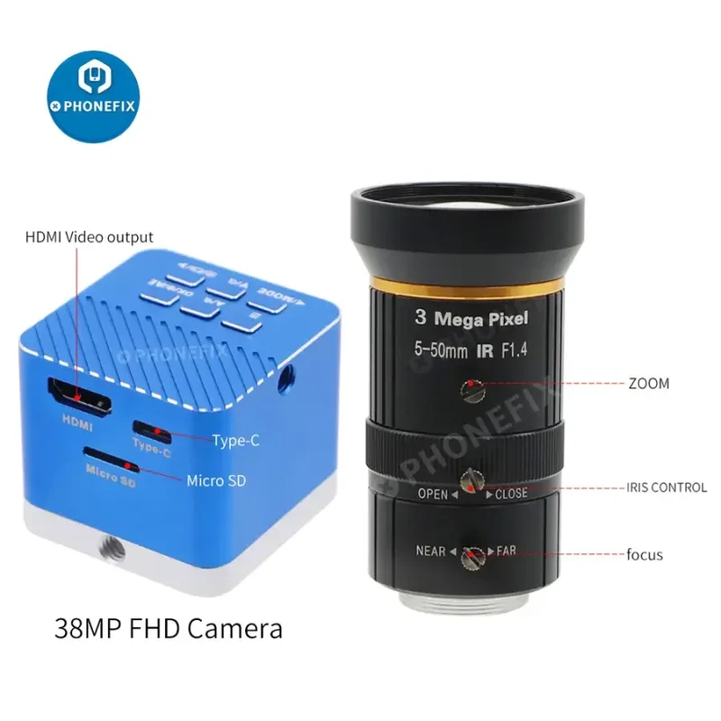 Caméra 4K UHD CCD, détecteur numérique, objectif 5.0-50 mm F1.4, caméra industrielle en direct
