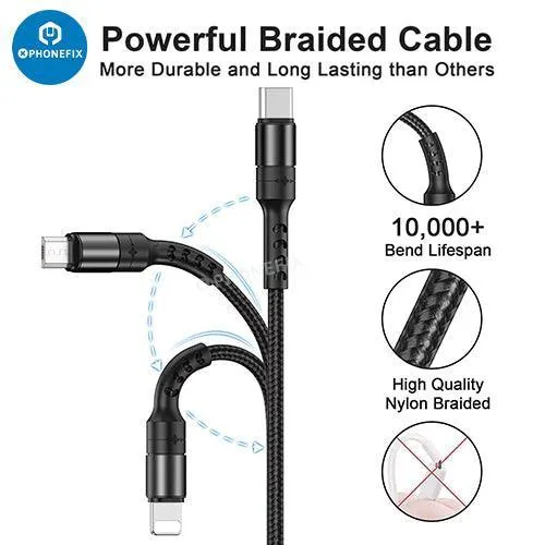 Câble de chargement 3 en 1 Apple Lightning Type-C Micro USB pour téléphone et tablette