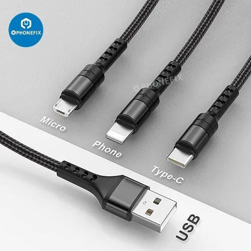 Câble de chargement 3 en 1 Apple Lightning Type-C Micro USB pour téléphone et tablette