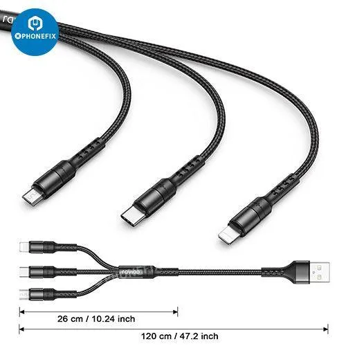 Câble de chargement 3 en 1 Apple Lightning Type-C Micro USB pour téléphone et tablette