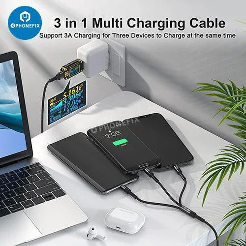 Câble de chargement 3 en 1 Apple Lightning Type-C Micro USB pour téléphone et tablette