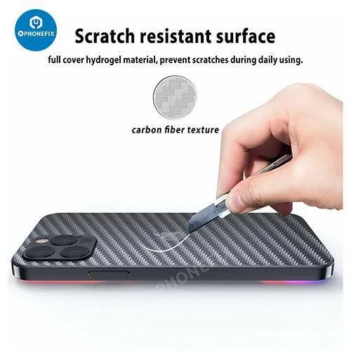 Film de protection arrière 3D autocollant en fibre de carbone pour iPhone 8-15 Pro Max