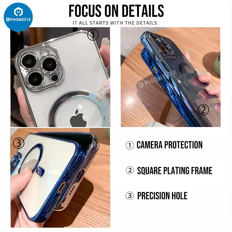 Coque transparente avec MagSafe pour iPhone 12-15 Pro Max Apple