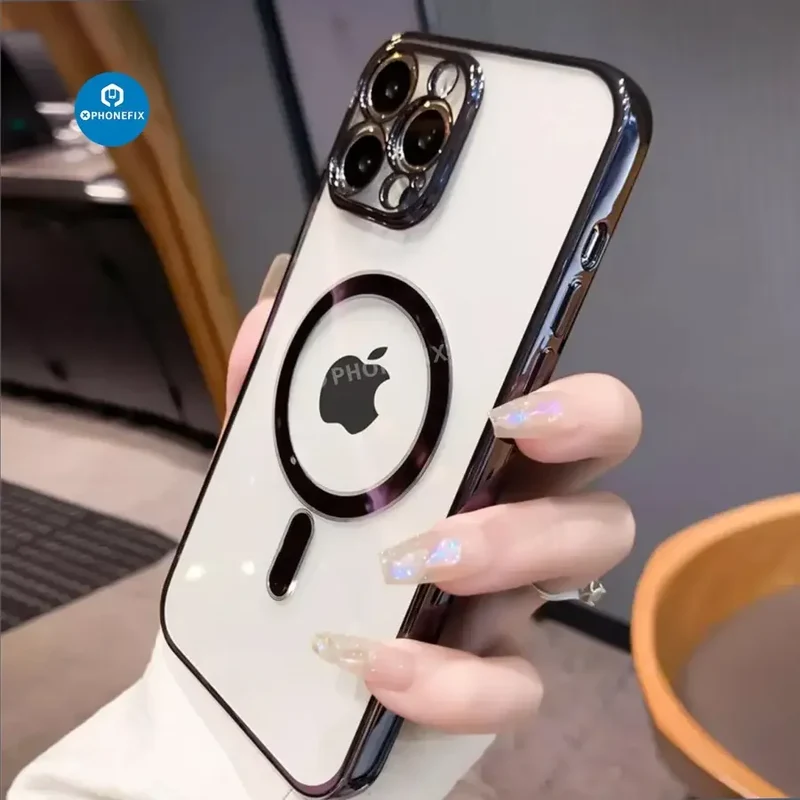 Coque transparente avec MagSafe pour iPhone 12-15 Pro Max Apple