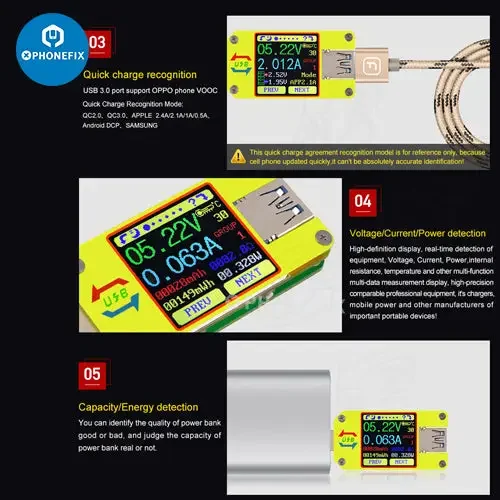 Testeur de tension USB avec écran LCD couleur UM34C UM25C UM24C