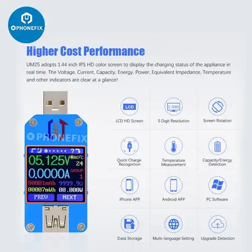Testeur de tension USB avec écran LCD couleur UM34C UM25C UM24C