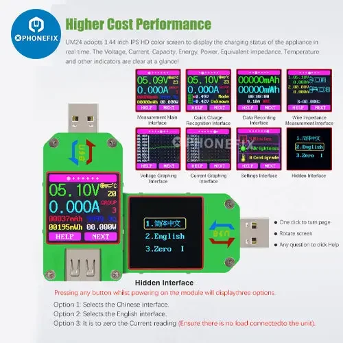 Testeur de tension USB avec écran LCD couleur UM34C UM25C UM24C