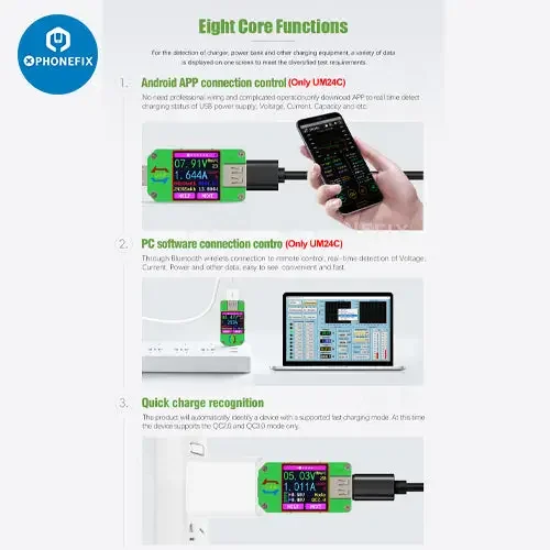 Testeur de tension USB avec écran LCD couleur UM34C UM25C UM24C
