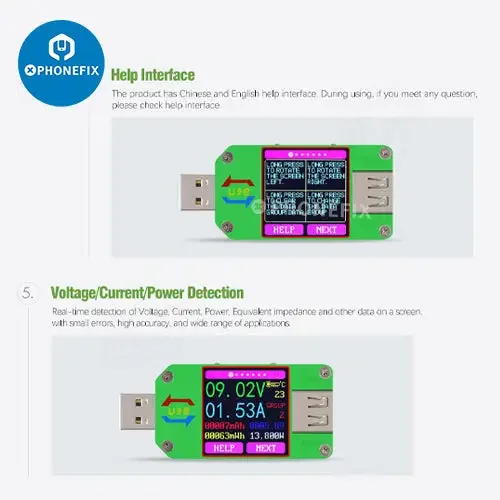 Testeur de tension USB avec écran LCD couleur UM34C UM25C UM24C