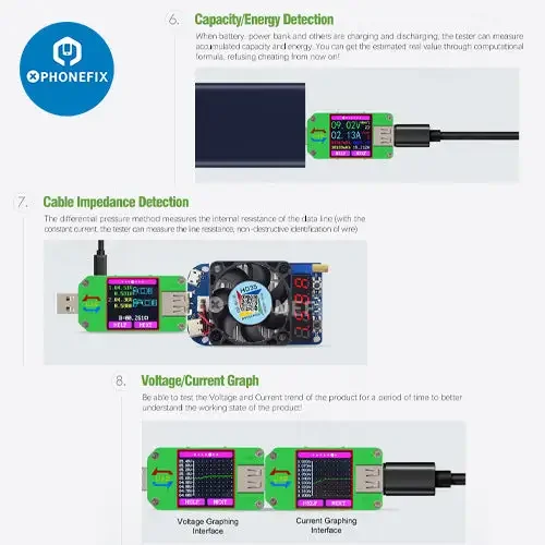 Testeur de tension USB avec écran LCD couleur UM34C UM25C UM24C