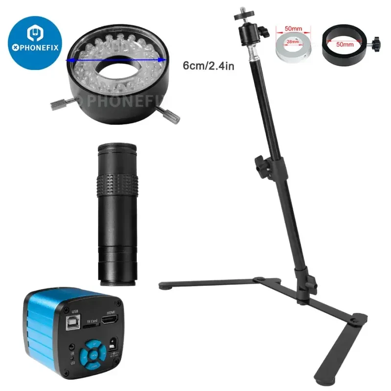 Kit de microscope numérique 4K 48MP avec objectif zoom pour caméra industrielle
