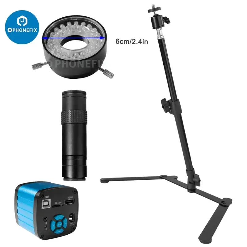 Kit de microscope numérique 4K 48MP avec objectif zoom pour caméra industrielle