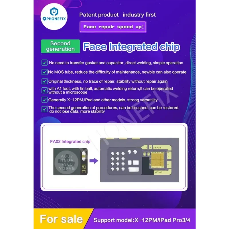 Puce intégrée de réparation Face ID i2C FA02 FA05 pour iPhone X-15 Pro Max
