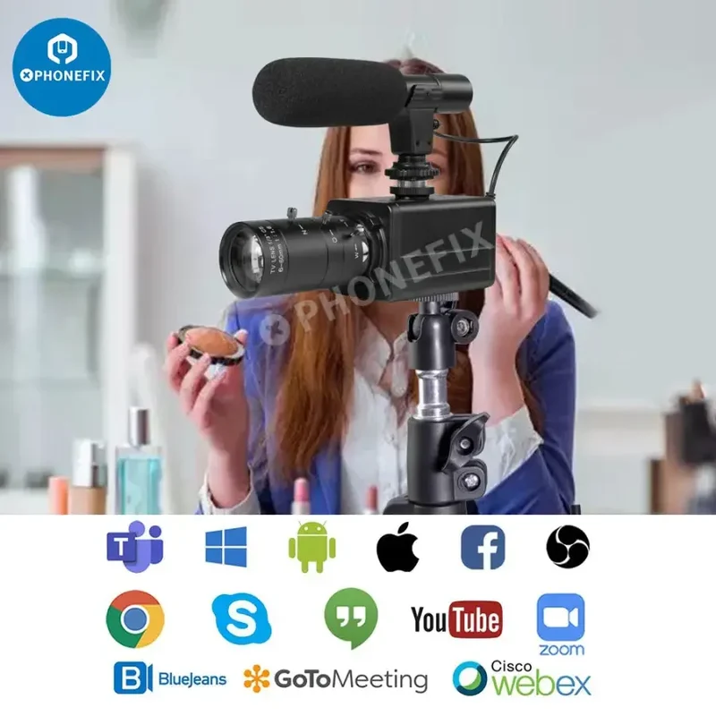 Webcam USB 5.0K 4 MP, zoom optique 10x, caméra HD avec microphone