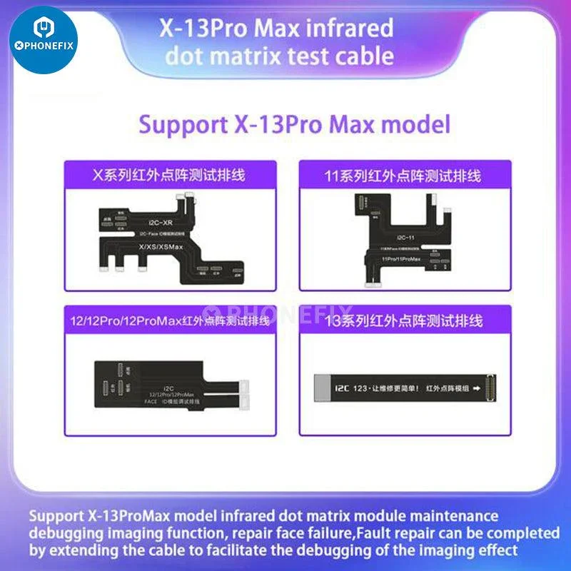 Câble de test matriciel infrarouge I2C pour iPhone X-13 Pro Max