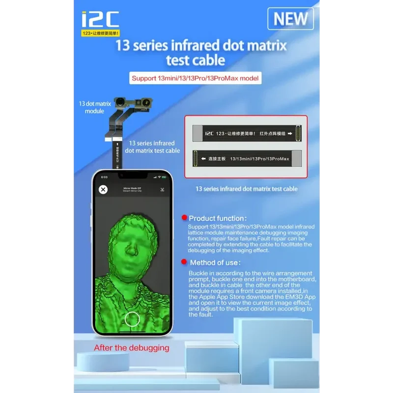Câble de test matriciel infrarouge I2C pour iPhone X-13 Pro Max