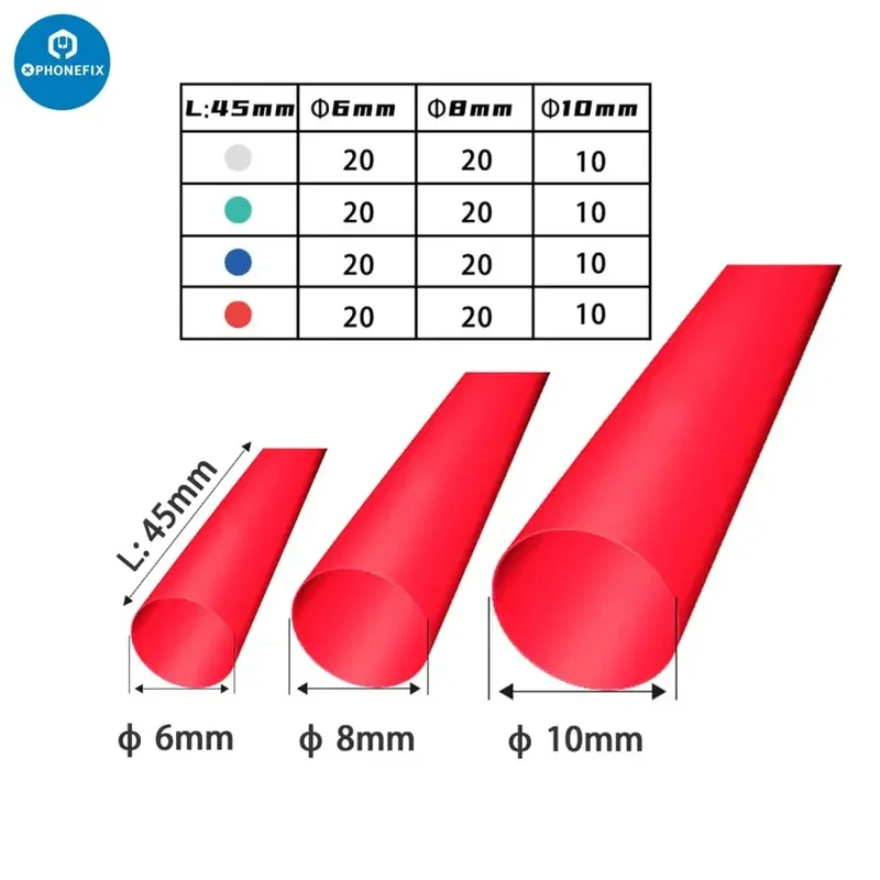 Gaines thermorétractables prédécoupées 2UUL 6 mm, 8 mm, 10 mm, 200 pièces/ensemble