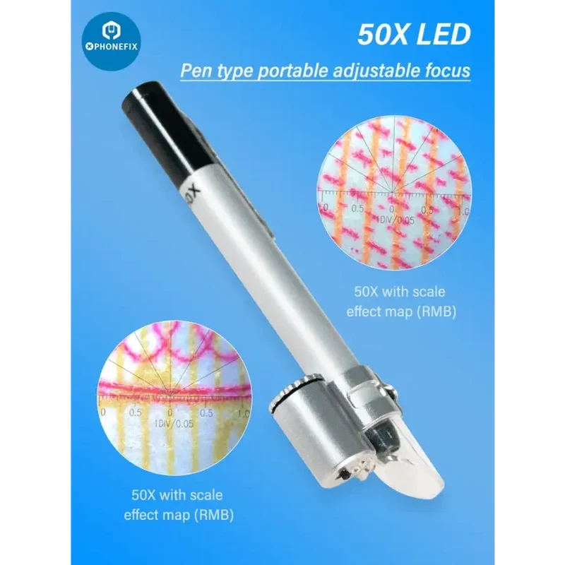 Loupe de poche style stylo 50X avec microscope éclairé