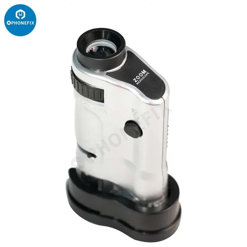 Microscope de poche à éclairage LED 20-40X avec loupe zoom et base coulissante