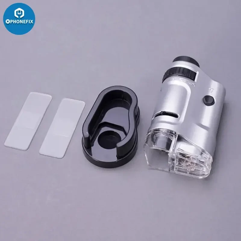 Microscope de poche à éclairage LED 20-40X avec loupe zoom et base coulissante