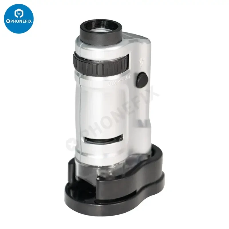 Microscope de poche à éclairage LED 20-40X avec loupe zoom et base coulissante