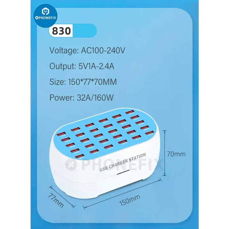 Chargeur 30 ports USB Hub de données Station de charge multiport 160 W