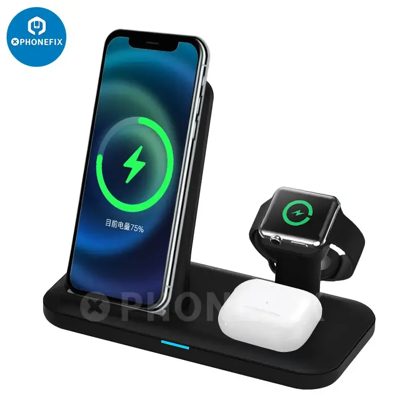 Station de charge sans fil 3 en 1, chargeur rapide pour téléphone, iWatch, AirPods