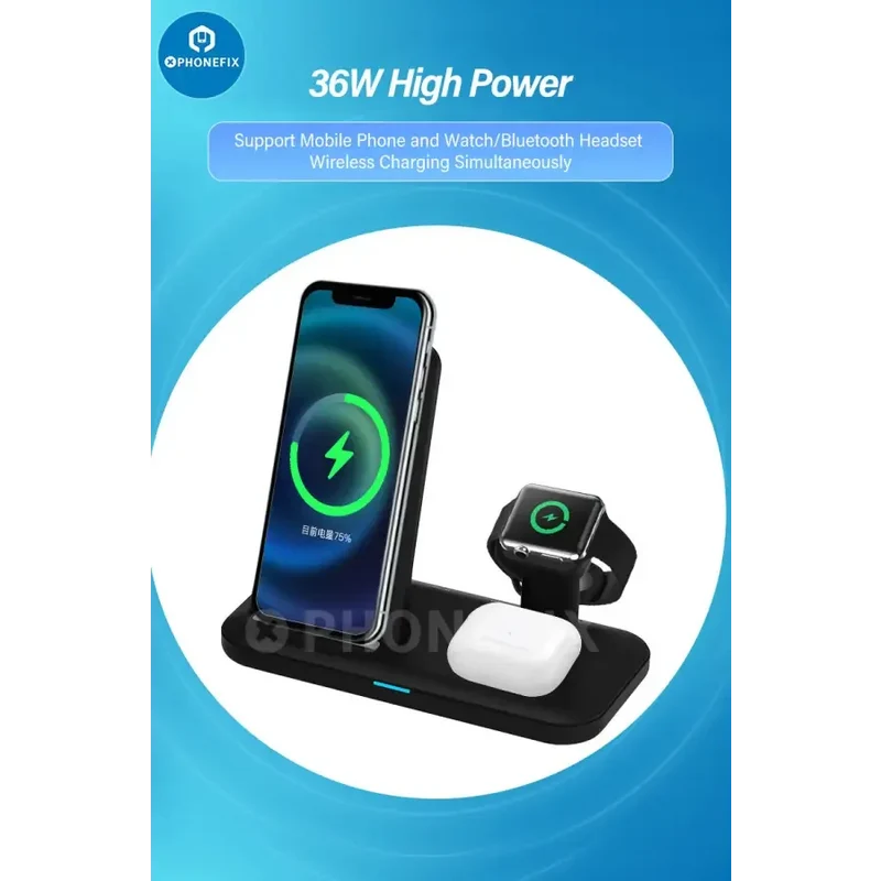 Station de charge sans fil 3 en 1, chargeur rapide pour téléphone, iWatch, AirPods