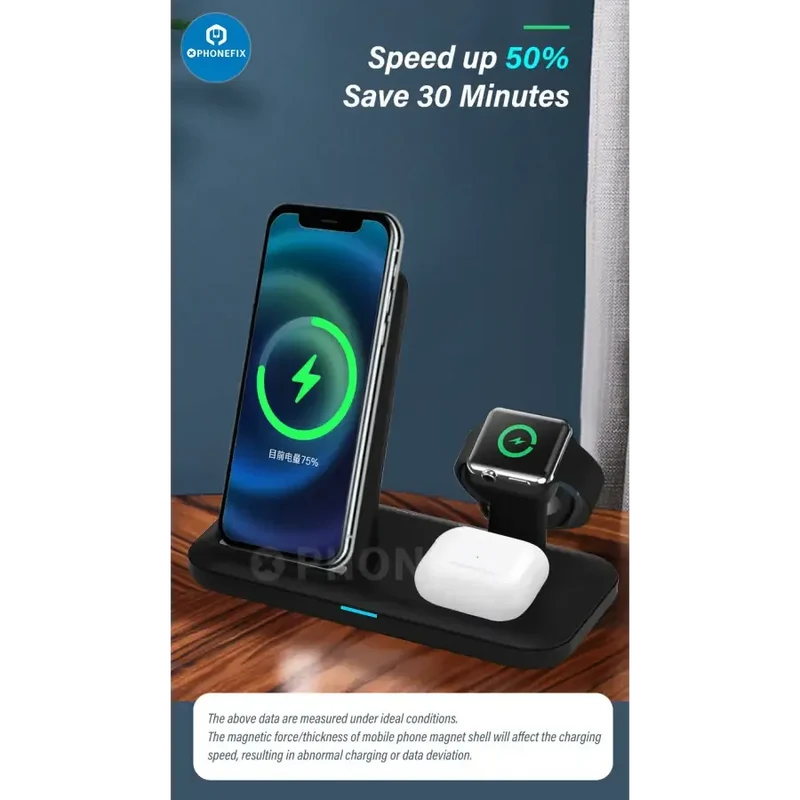 Station de charge sans fil 3 en 1, chargeur rapide pour téléphone, iWatch, AirPods