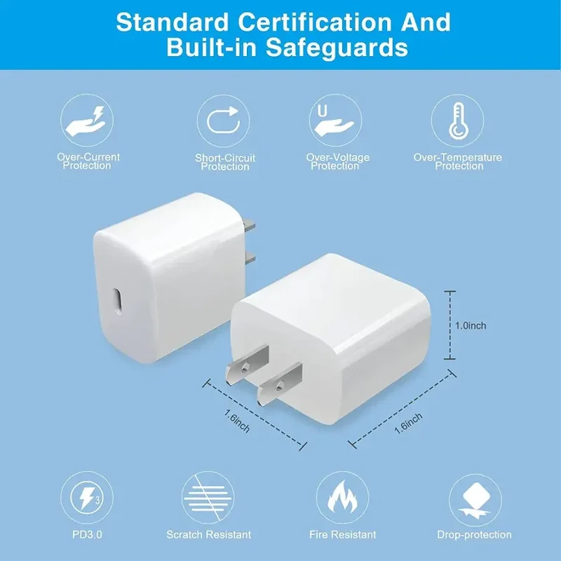 Chargeur mural rapide USB-C certifié 20 W pour adaptateur secteur Apple USB-C