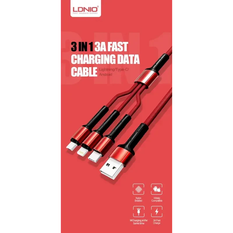 Câble de chargement USB universel 3 en 1 Type-C pour iPhone et Android