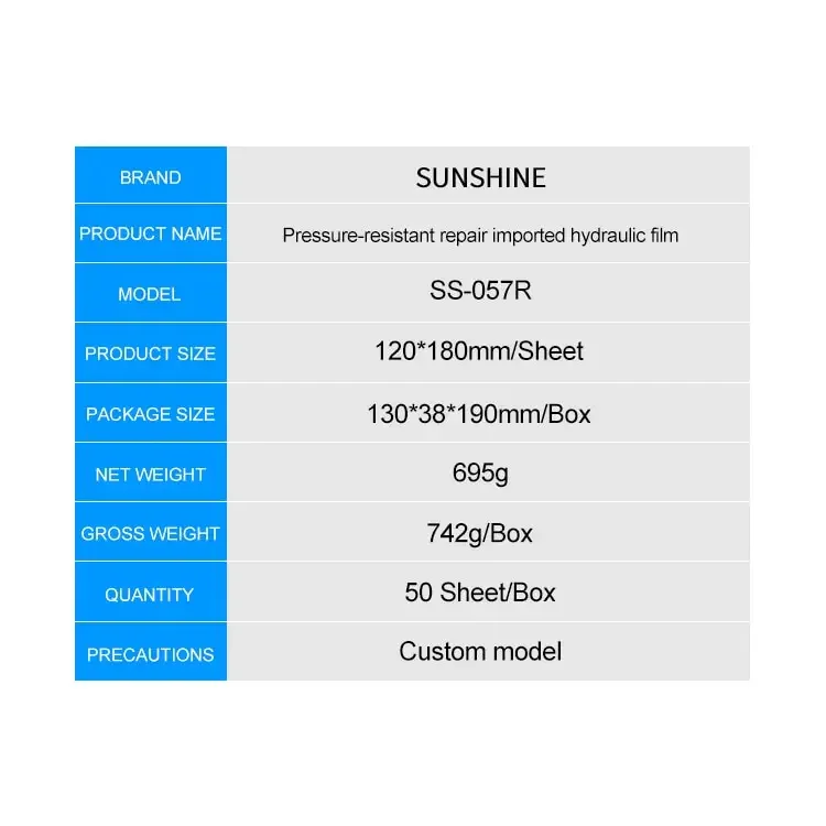 Film hydrogel flexible SS-057R, film de réparation compressif pour machine de découpe