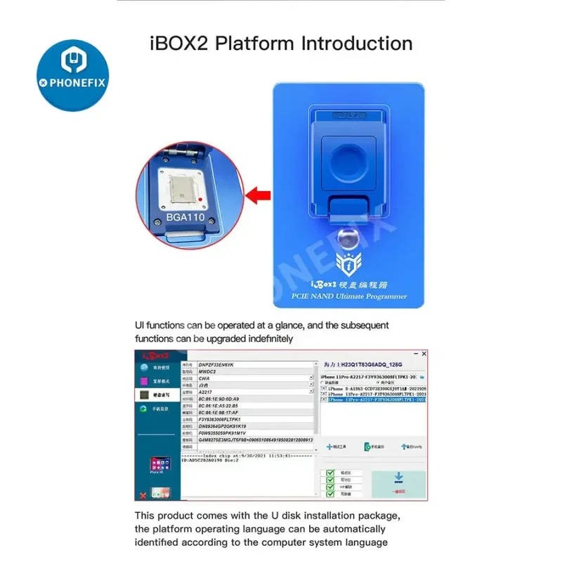 Outil de réparation de boîtier ibox P12, programmateur NAND BGA110, écran violet DFU
