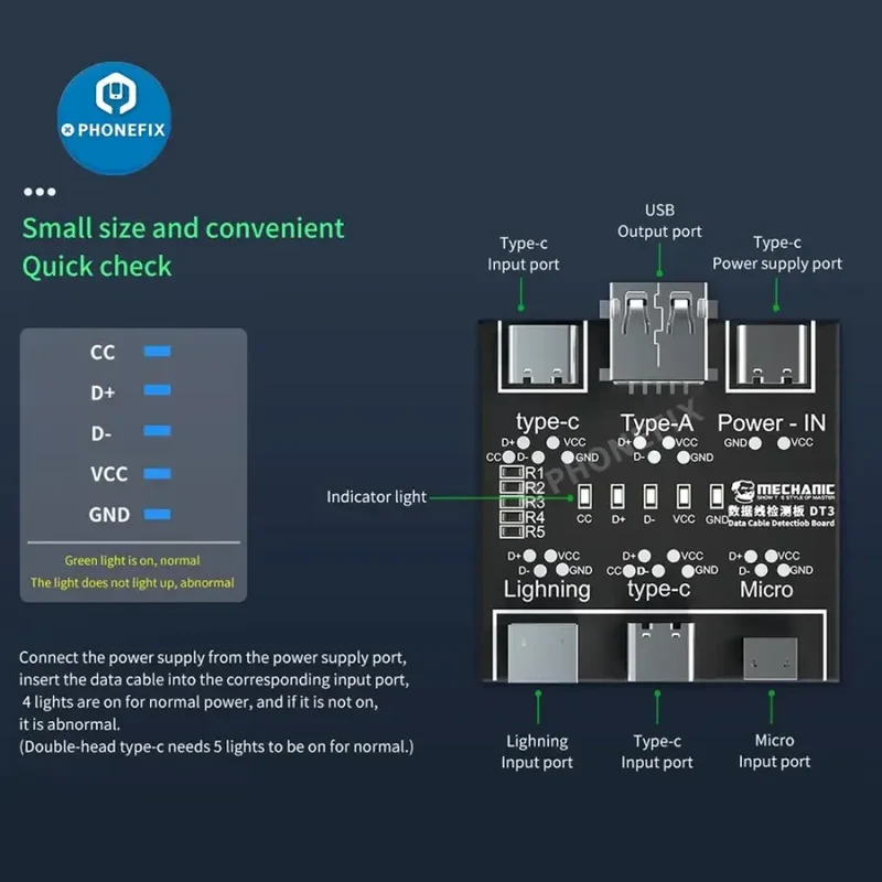 Carte de détection de câble de données marche/arrêt MECHANIC DT3 pour outil de test de téléphone