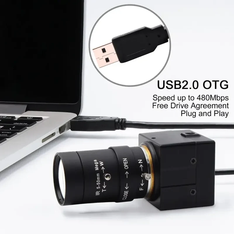 Caméra USB varifocale 1080P, webcam USB industrielle