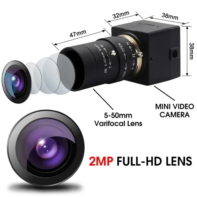 Caméra USB varifocale 1080P, webcam USB industrielle