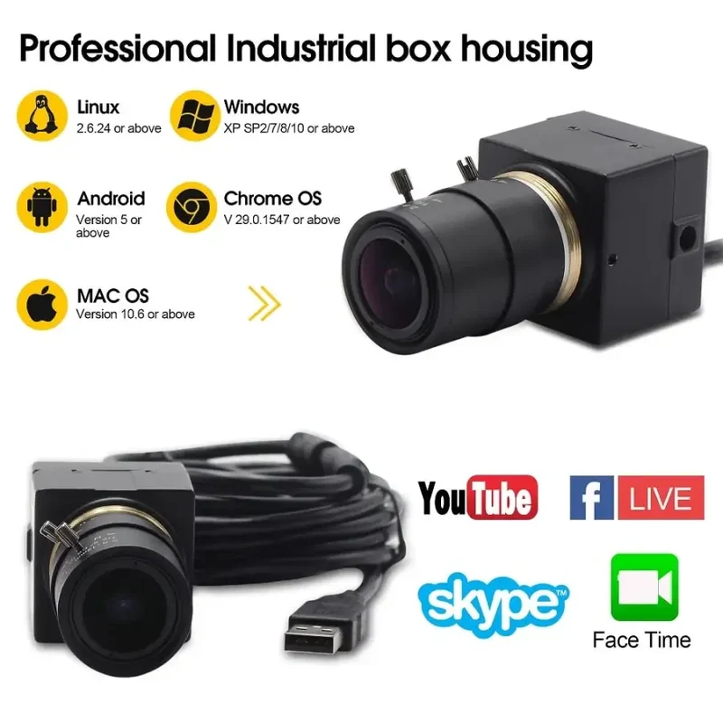 Caméra USB varifocale 1080P, webcam USB industrielle