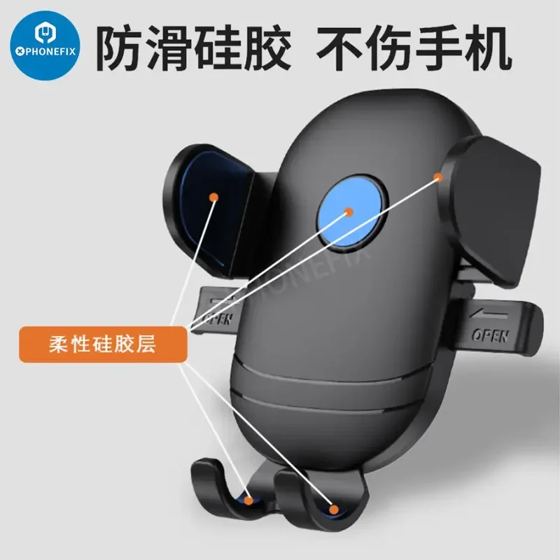 Support de téléphone pour voiture, fixation sur grille d'aération de tableau de bord