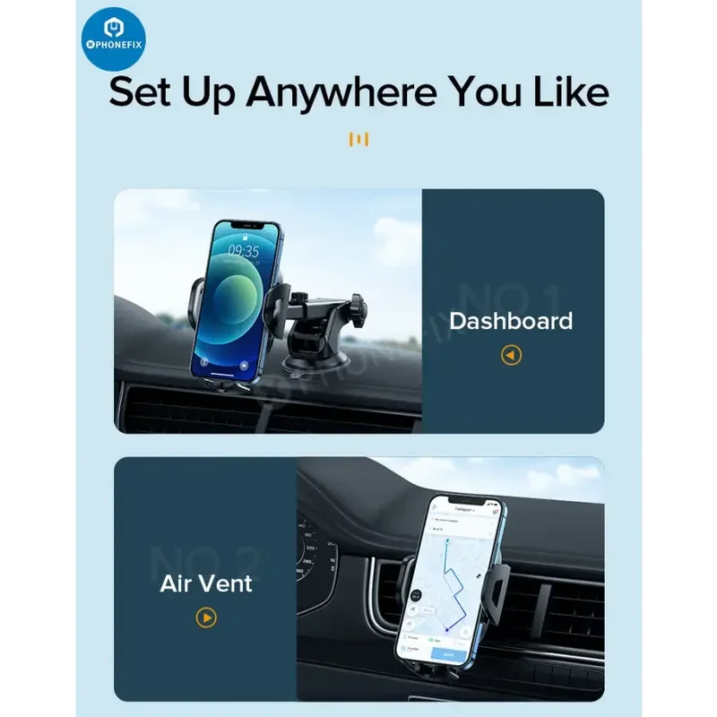 Support de téléphone pour voiture, fixation sur grille d'aération de tableau de bord