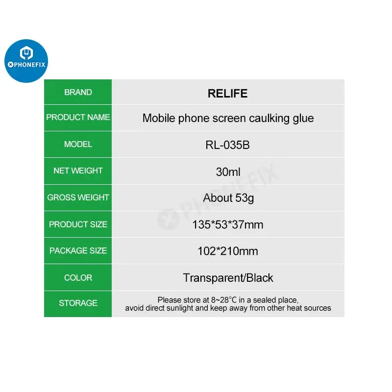 Colle de calfeutrage universelle pour écran de téléphone portable RL-035B 30 ml