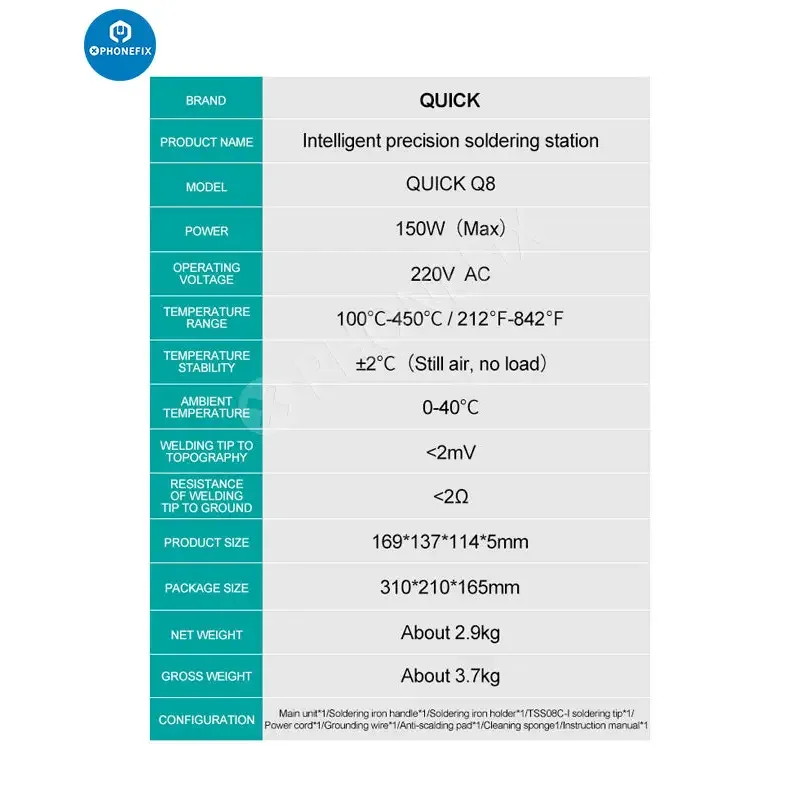 Station de soudage de précision intelligente électrique Quick Q8