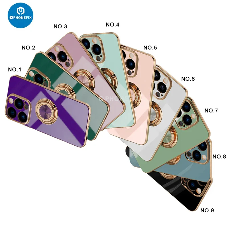 Coque arrière magnétique galvanisée pour iPhone avec anneau de support