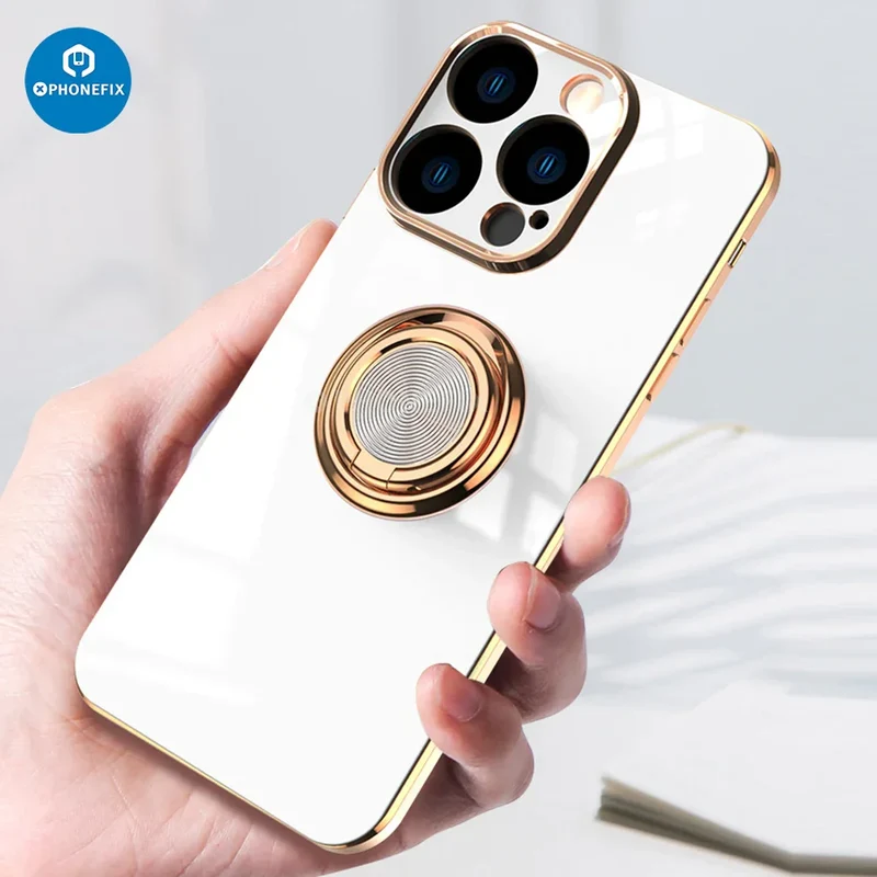 Coque arrière magnétique galvanisée pour iPhone avec anneau de support