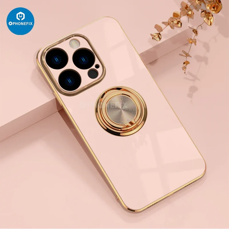 Coque arrière magnétique galvanisée pour iPhone avec anneau de support