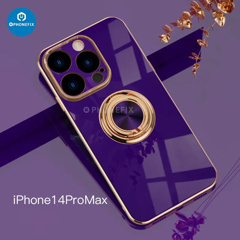Coque arrière magnétique galvanisée pour iPhone avec anneau de support