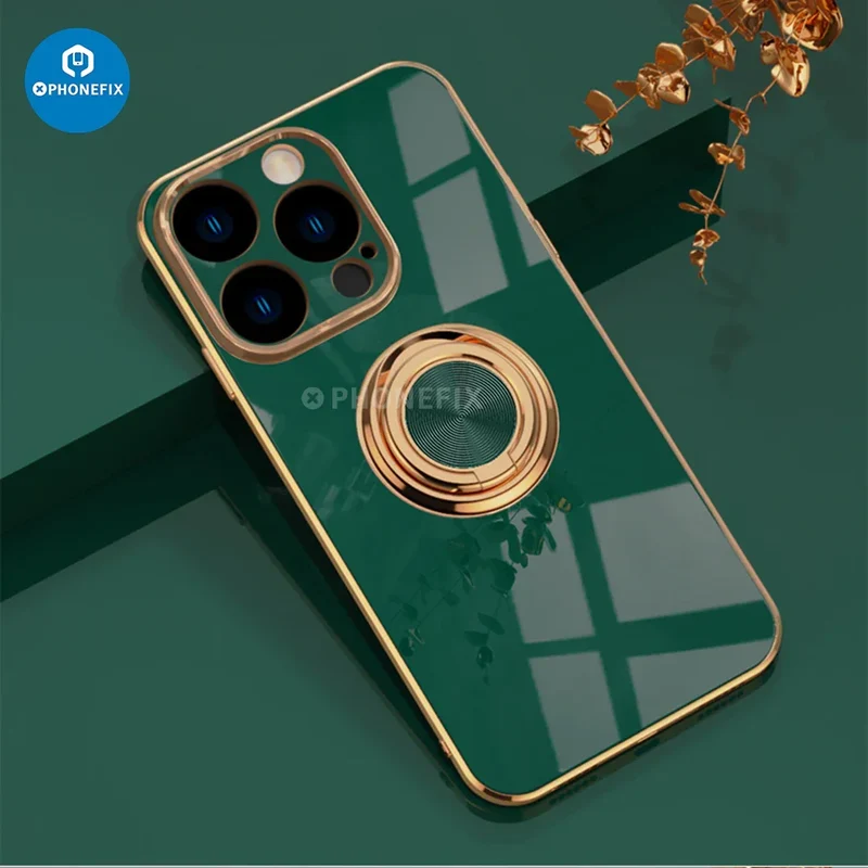 Coque arrière magnétique galvanisée pour iPhone avec anneau de support
