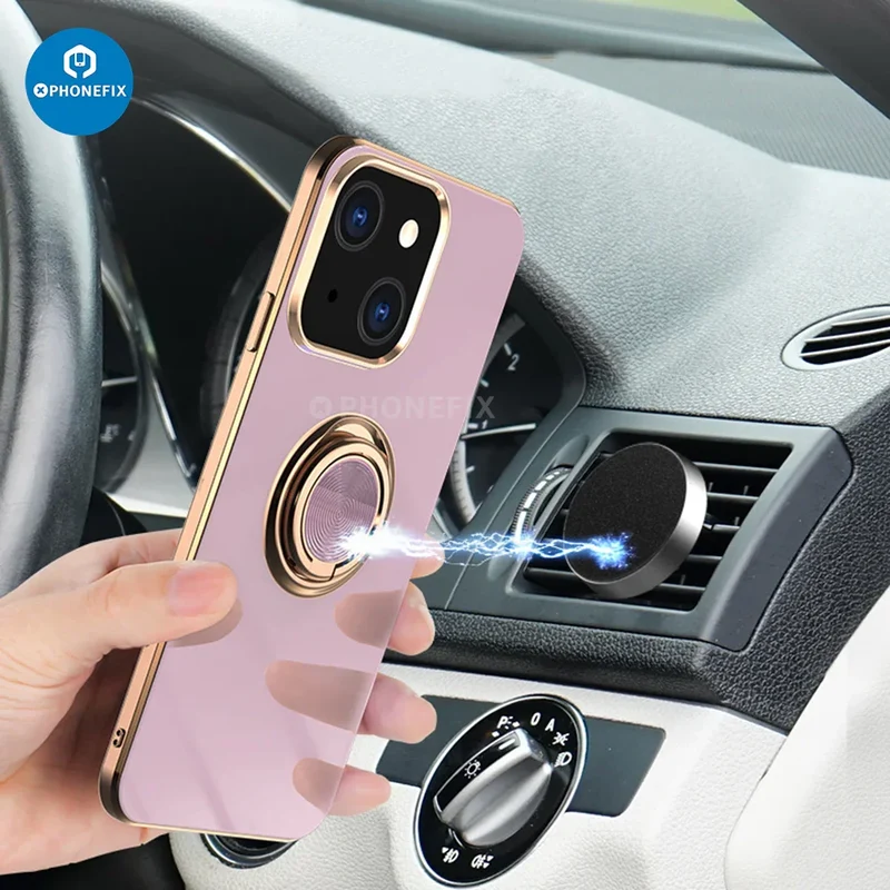 Coque arrière magnétique galvanisée pour iPhone avec anneau de support
