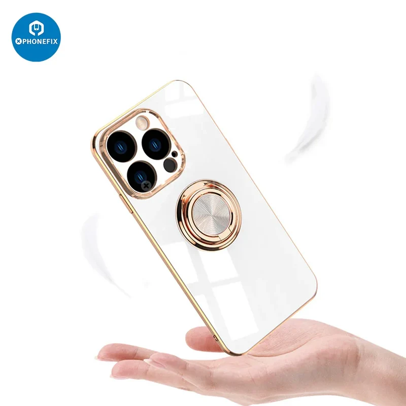 Coque arrière magnétique galvanisée pour iPhone avec anneau de support