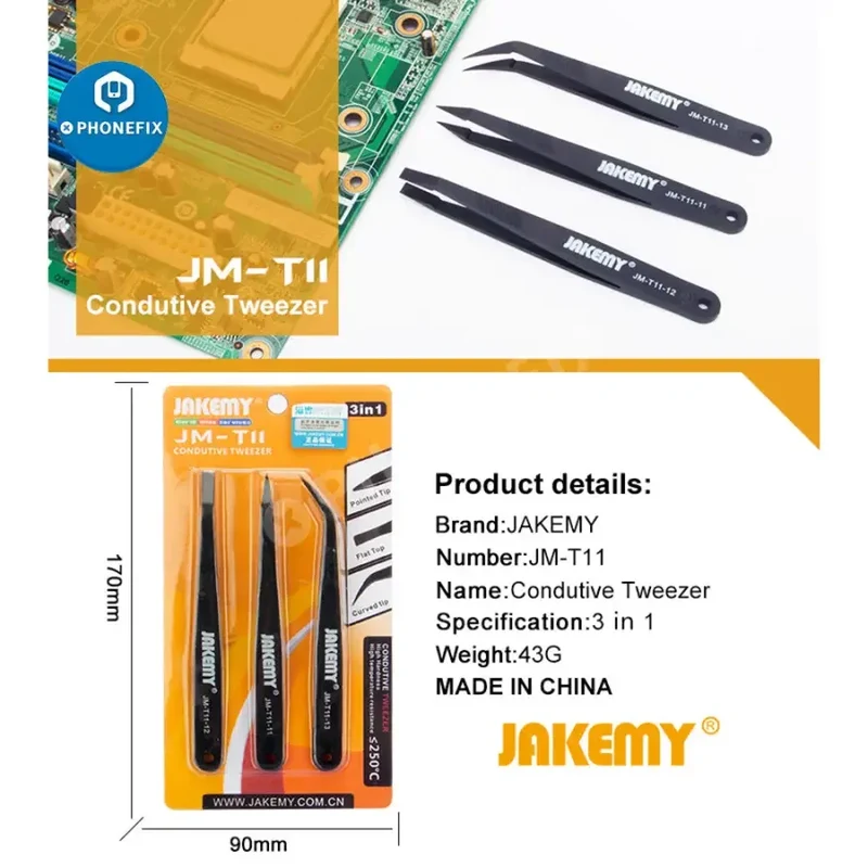 Kit de réparation de pinces antistatiques 11 en 3 JM-T1 pour téléphone et tablette